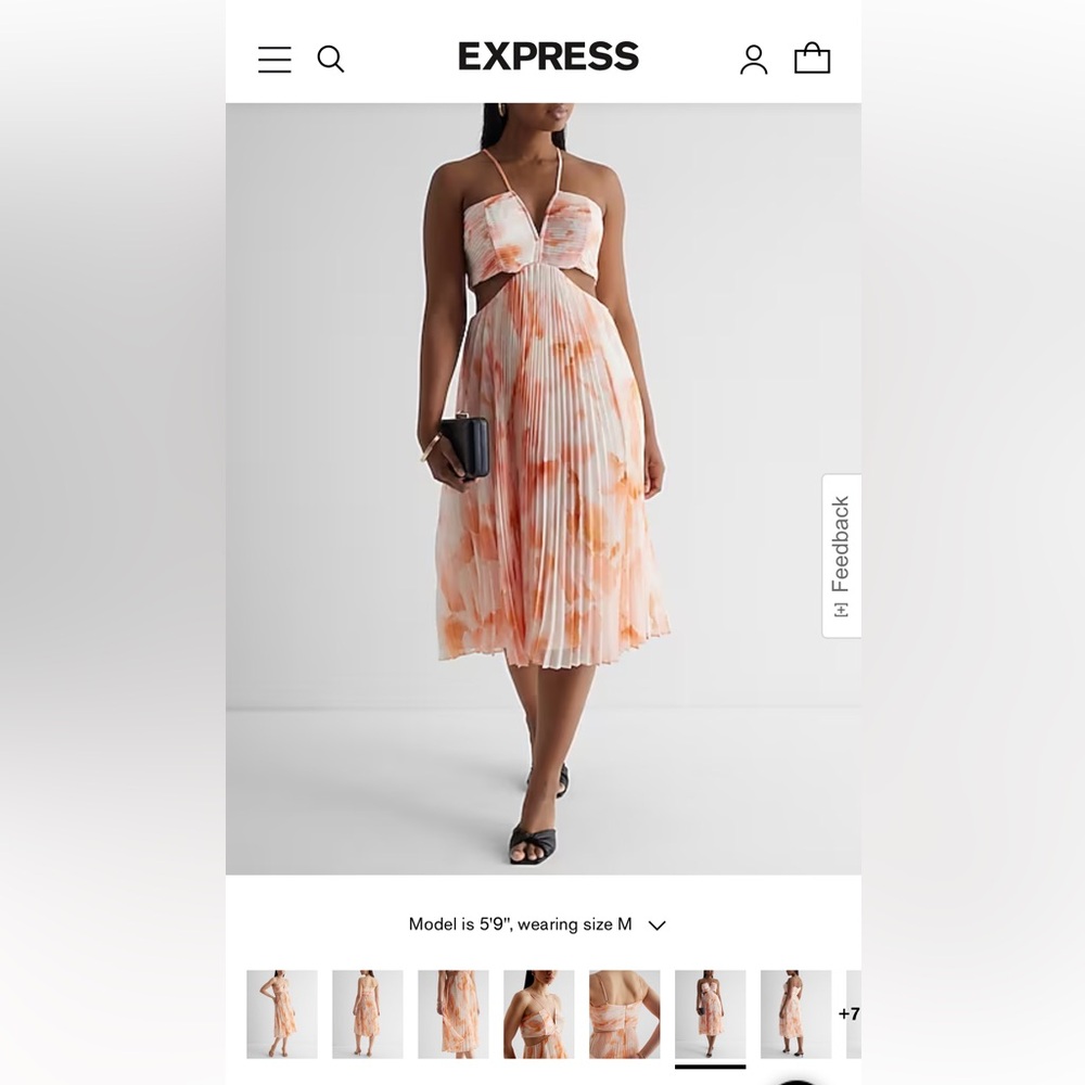 EXPRESS Floral V-Neck Pleated Cutout Midi Dress